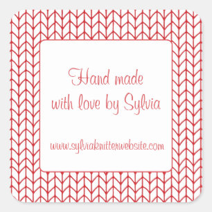 RED LINE KNIT 1.5" Square "Hand Made" Stickers