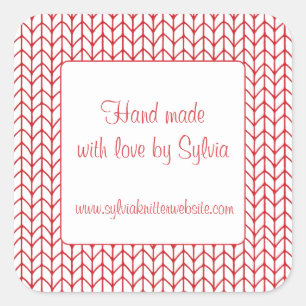 RED LINE KNIT 3" Square "Hand Made" Stickers