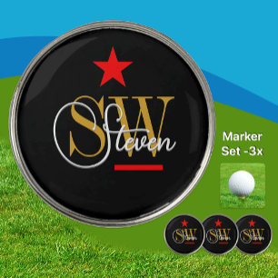 Red Line, Monogrammed Name / Modern Signature Golf Ball Marker