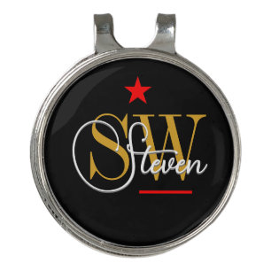 Red Line & Monogrammed Name / Modern Signature Golf Hat Clip