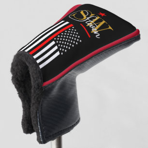 Red Line & Monogrammed Name / Modern Signature Golf Head Cover
