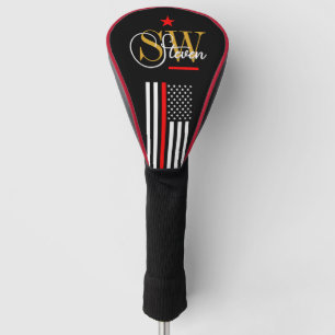 Red Line & Monogrammed Name / Modern Signature Golf Head Cover