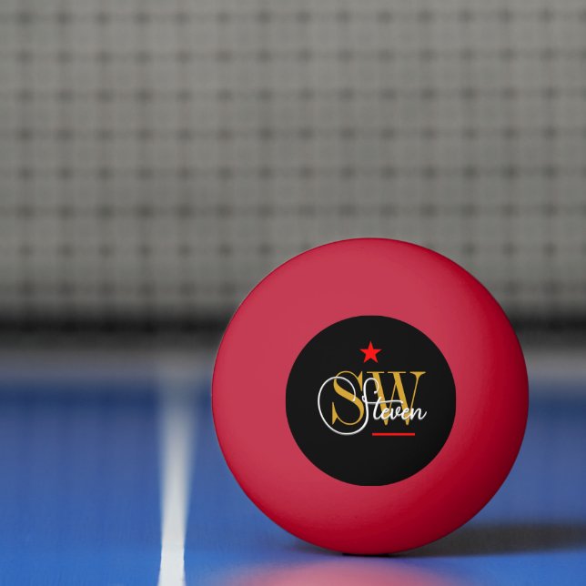 Red Line & Monogrammed Name / Modern Signature Ping Pong Ball (Net)