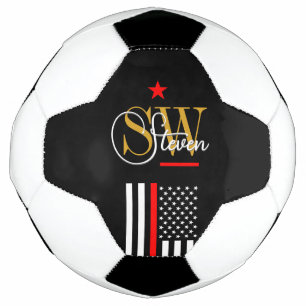 Red Line & Monogrammed Name / Modern Signature Soccer Ball