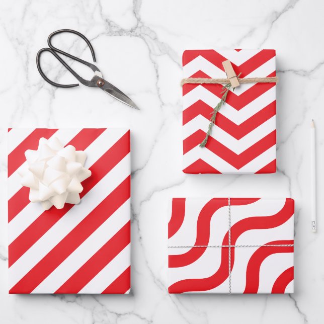Red Line Pattern Wrapping Paper Sheets (Front)