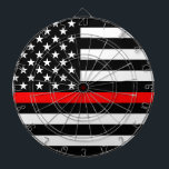 Red Line US Flag Dart Board<br><div class="desc">The symbolic Thin Red Line on a US flag as a show of support to firefighters and a gift idea for award, graduation, memorial, and remembrance occasions. Use the "Contact this Designer" link to contact us with your special design requests or for some assistance with any of your customization needs....</div>