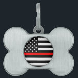 Red Line US Flag on a Pet ID Tag<br><div class="desc">The symbolic Thin Red Line on an American flag as a show of support to firefighters and a gift idea for award, graduation, memorial, and remembrance occasions. Use the "Contact this Designer" link to contact us with your special design requests or for some assistance with any of your customization needs....</div>
