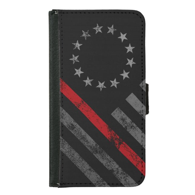 Red Line Vintage Betsy Ross American Flag Samsung Galaxy Wallet Case (Front)