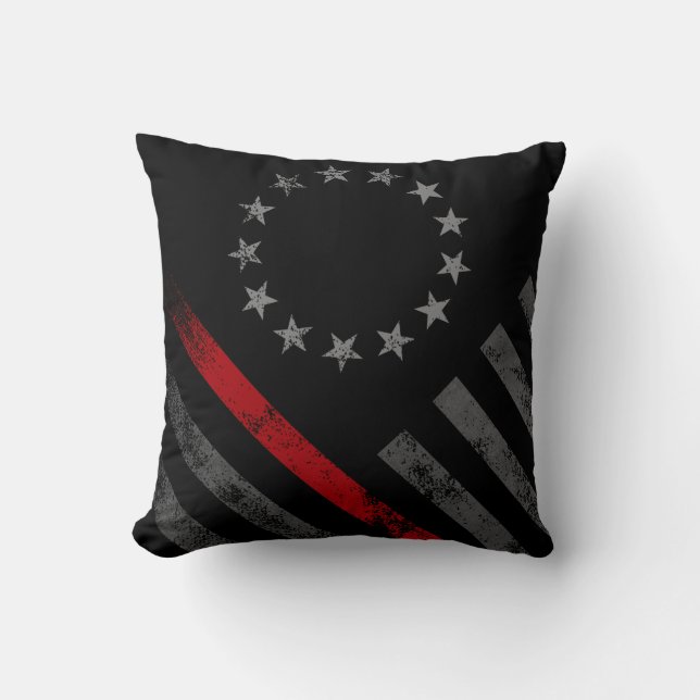 Red Line Vintage Style American Flag Throw Pillow (Front)