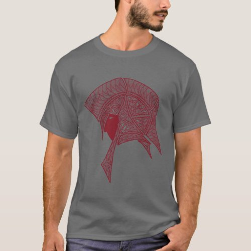 Red Lineart Warrior Helmet in red and blue T_Shirt