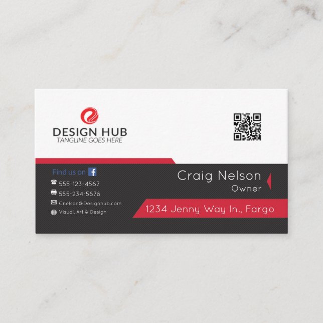 Red lined professional business card design (Front)