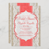Red Linen Burlap & Lace Bridal Shower Invitations (Front/Back)