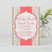 Red Linen Burlap & Lace Bridal Shower Invitations (Standing Front)