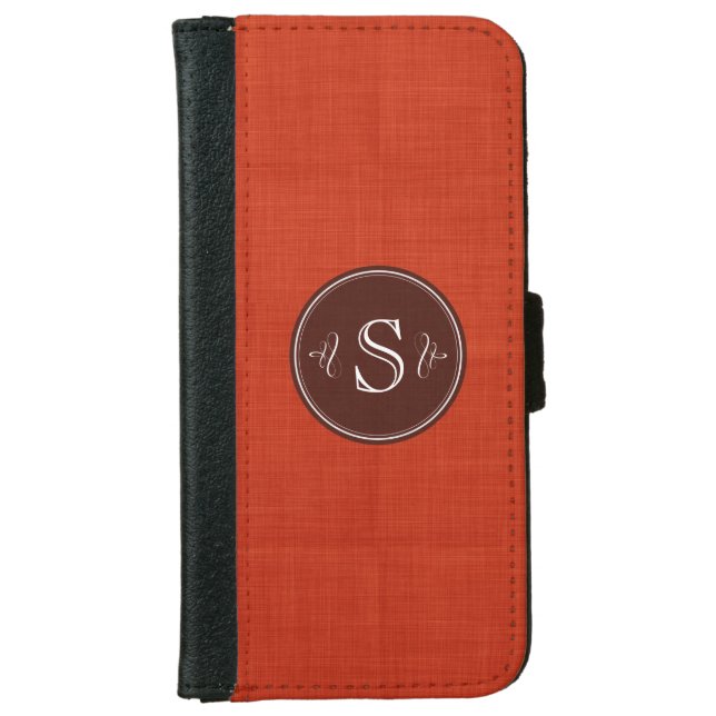 Red Linen Custom Monogram Iphone 6 Wallet Case (Front)