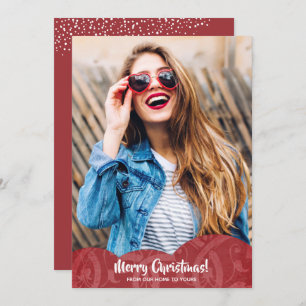 Red Linen Filigree Photo Christmas Holiday Card