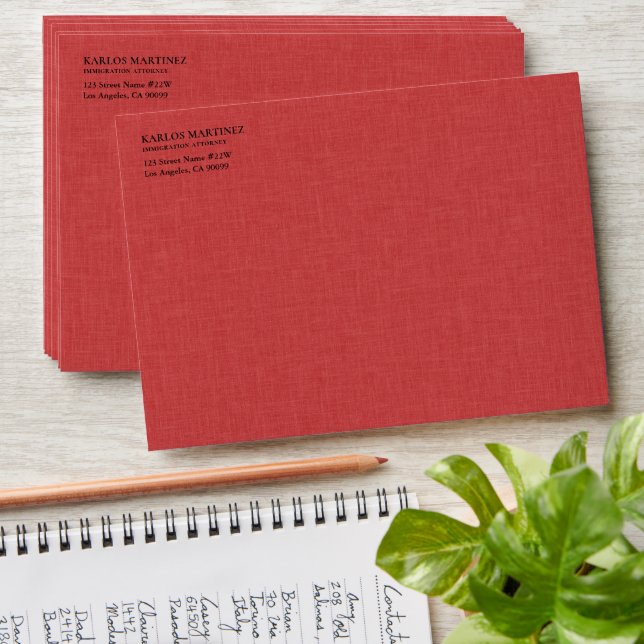 Red Linen Immigration Attorney Envelope (Stacked)