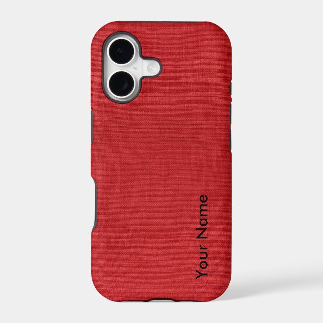 Red Linen Photo with Your Name Iphone Case (Back)