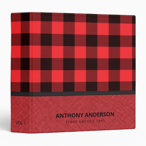 Red Linen Texture and Plaid 3 Ring Binder