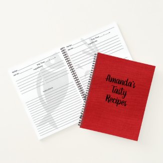 Red Linen Texture Photo, Custom Name and Text Notebook