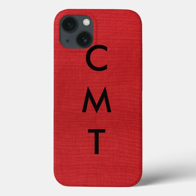 Red Linen Texture Photo with Custom Monogram Case-Mate iPhone Case (Back)