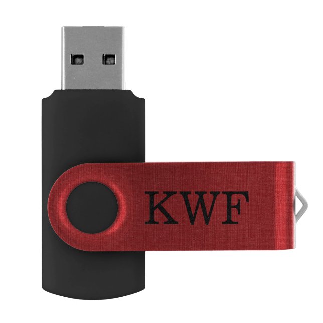 Red Linen Texture Photo with Monogram Flash Drive (Opened)
