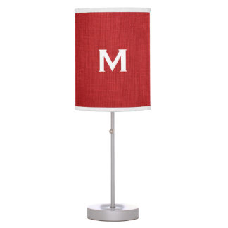 Red Linen Texture Photo with Monogram Table Lamp