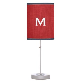 Red Linen Texture Photo with Monogram Table Lamp