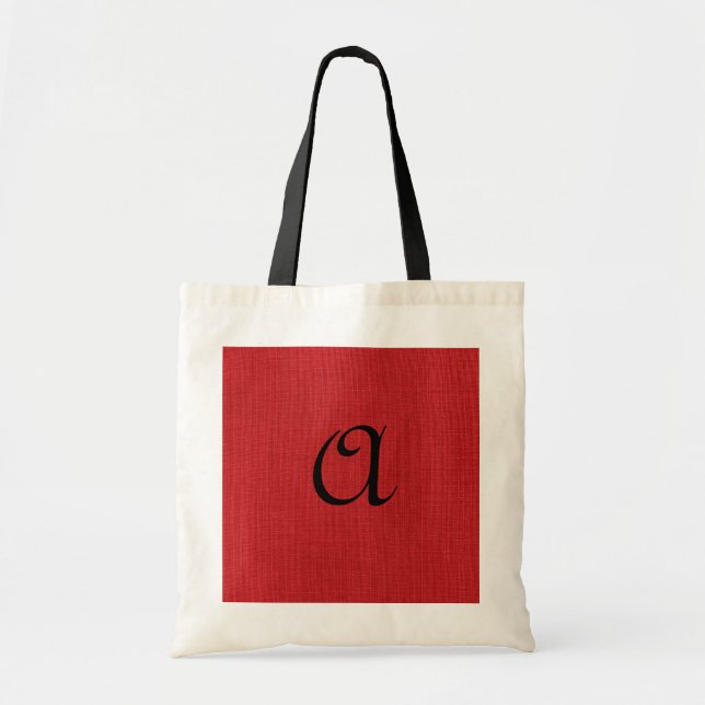 Red Linen Texture Photo with Monogram Tote Bag (Front)