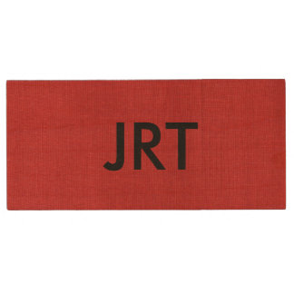 Red Linen Texture Photo with Monogram Wood USB Flash Drive