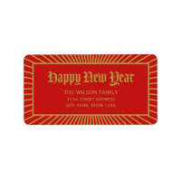 Red Lines Decorative Happy New Year Address Label