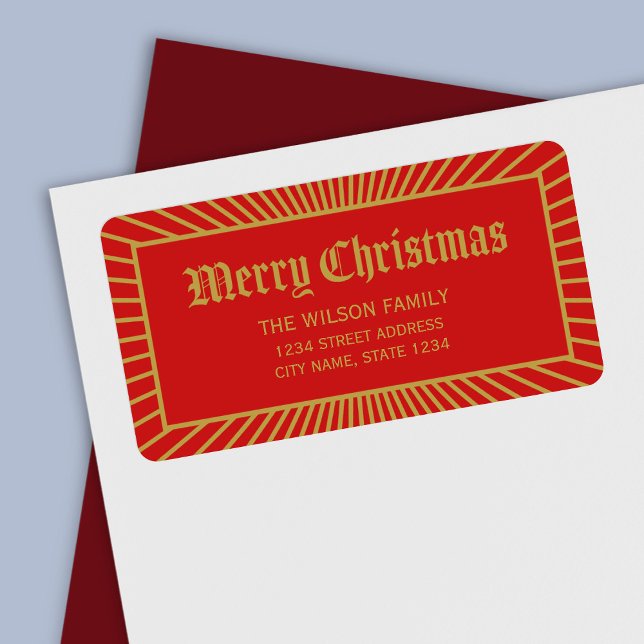 Red Lines Decorative Merry Christmas Address Label (Creator Uploaded)