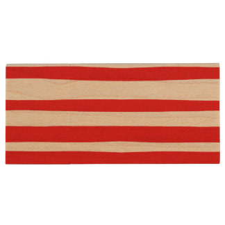 red lines / Gingham trend Grungy striped art Wood Flash Drive