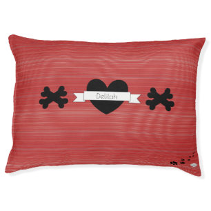 Red Lines with Black Heart Dog BedHAMbWG Pet Bed