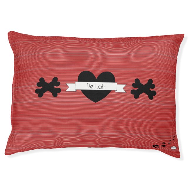 Red Lines with Black Heart Dog BedHAMbWG Pet Bed (Front)