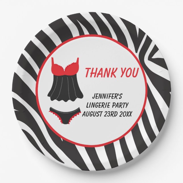 Red Lingerie Party Thank You Paper Plates (Front)