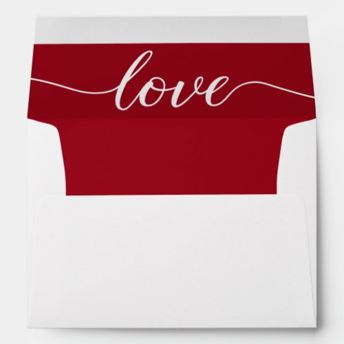 Red Lining Love Script elegant Wedding Custom Envelope