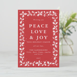Red Lino Print Holly Leaves Border Non Photo Holiday Card