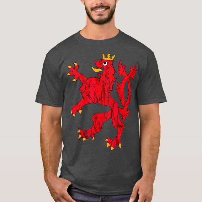 Red Lion Crest Of Luxembourg Letzebuerg Pride T-Shirt (Front)