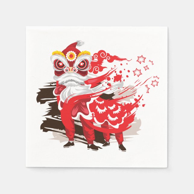 Red Lion Dancer Illustration Napkins (Front)
