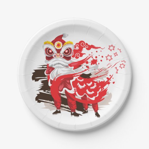 Red Lion Dancer Illustration Paper Plates