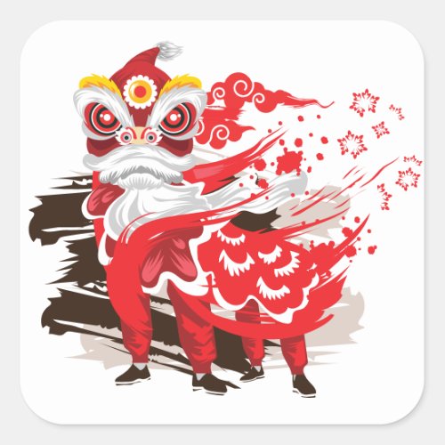 Red Lion Dancer Illustration Square Sticker