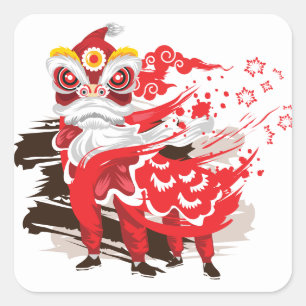 Red Lion Dancer Illustration Square Sticker