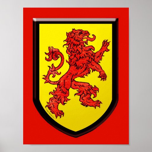 Red Lion on Yellow Shield Posters | Zazzle