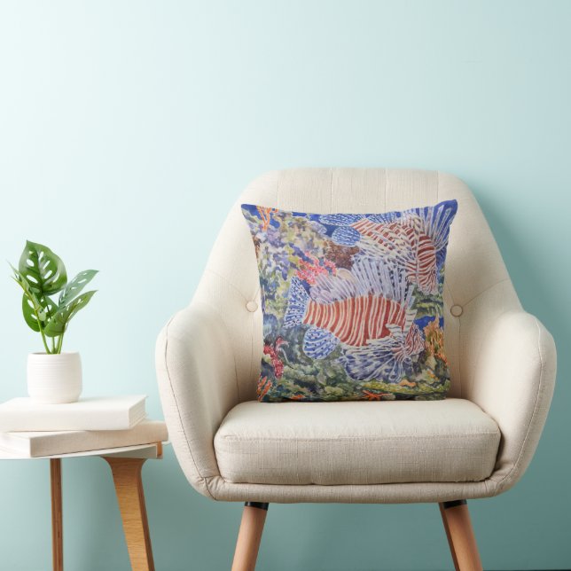 Red Lionfish Throw Pillow (Chair)