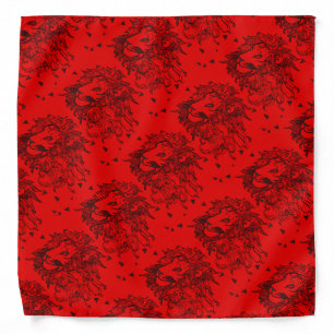 Red Lions and Triangles Patterned Bandana