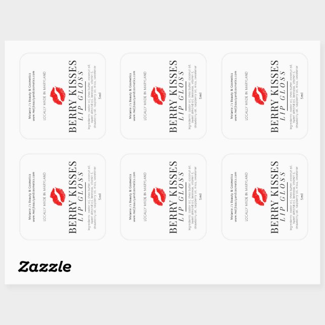 red lip graphic berry kisses lip gloss product square sticker (Sheet)