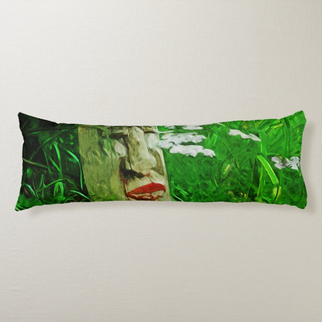 Red Lipped American Indian Totem Among Wildflowers Body Pillow (Front)