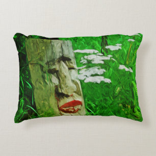 Red Lipped American Indian Totem Among Wildflowers Decorative Pillow