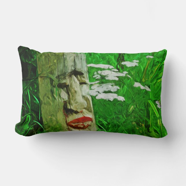 Red Lipped American Indian Totem Among Wildflowers Lumbar Pillow (Front)