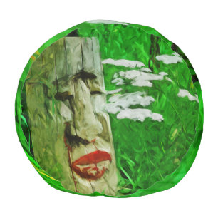 Red Lipped American Indian Totem Among Wildflowers Pouf
